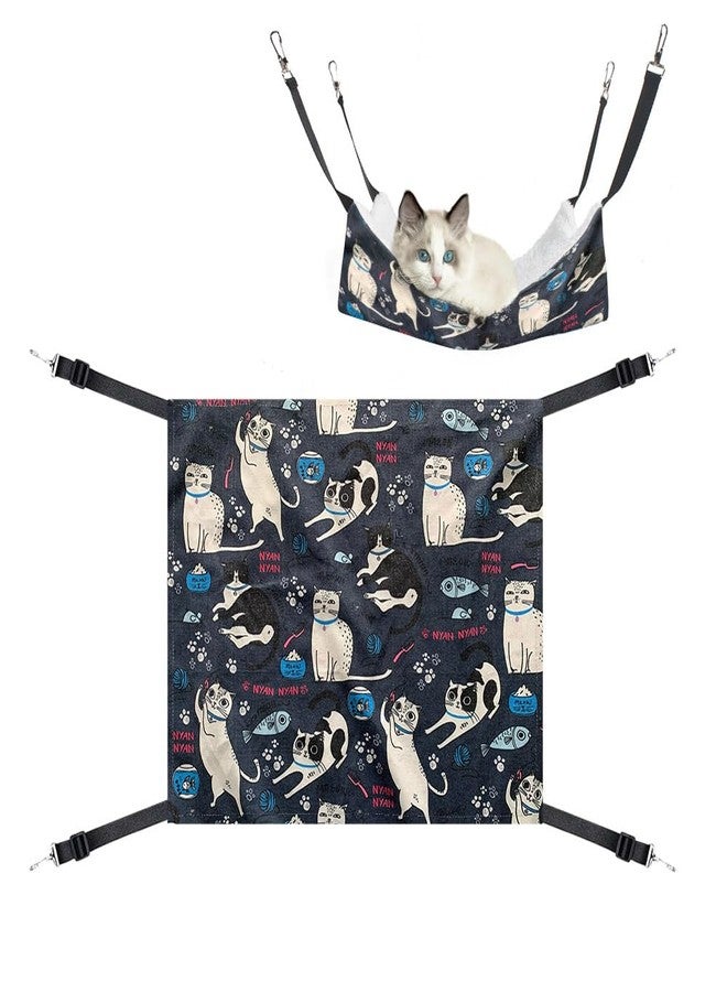 WIRESTER Reversible Cat Hanging Hammock 22.8 x 18.9 Inch, Pet Cage Hammock Bed with Adjustable Straps, Soft Sleeping Hammock for Cat, Ferret, Puppy Dog, Rabbit, Small Animals - Cat Stuffs Pink Blue - Image 1